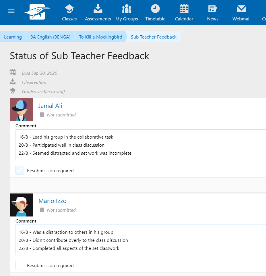  Schoolbox comments page