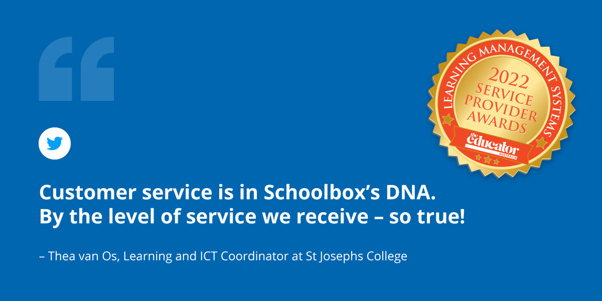 Schoolbox The Educator 2022 Service Provider Awards Thea van Os Graphic 1200x600px